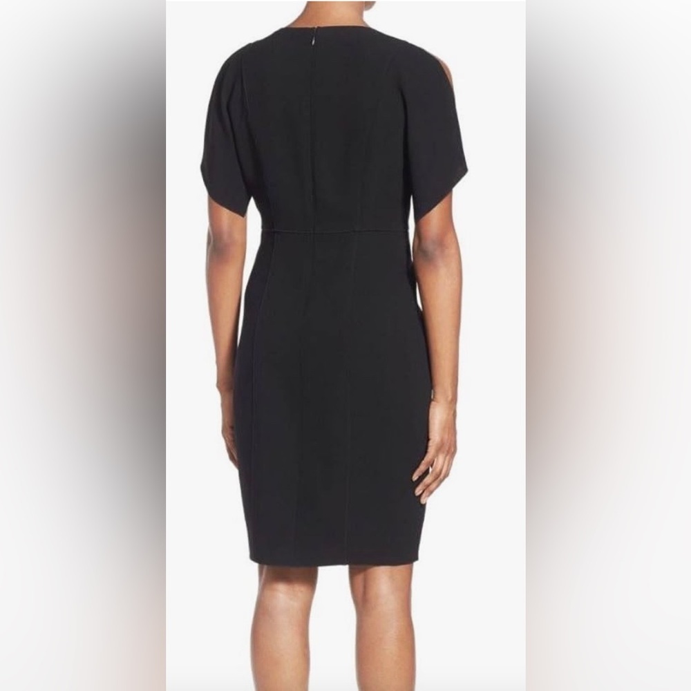 Elie Tahari Sheath Cold Shoulder Dress Black Size 6 $398 Lourdes Crepe NWT - Picture 3 of 4